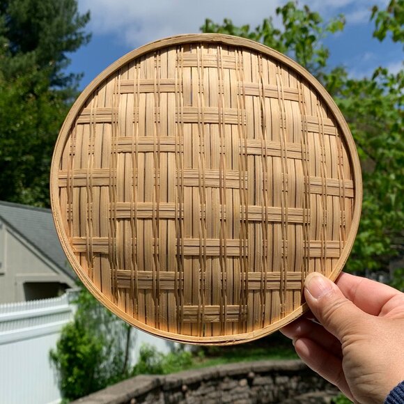 FIRM PRICE Vintage Woven Bamboo Serving Trinket Plates 5pc Set - Picture 6 of 10